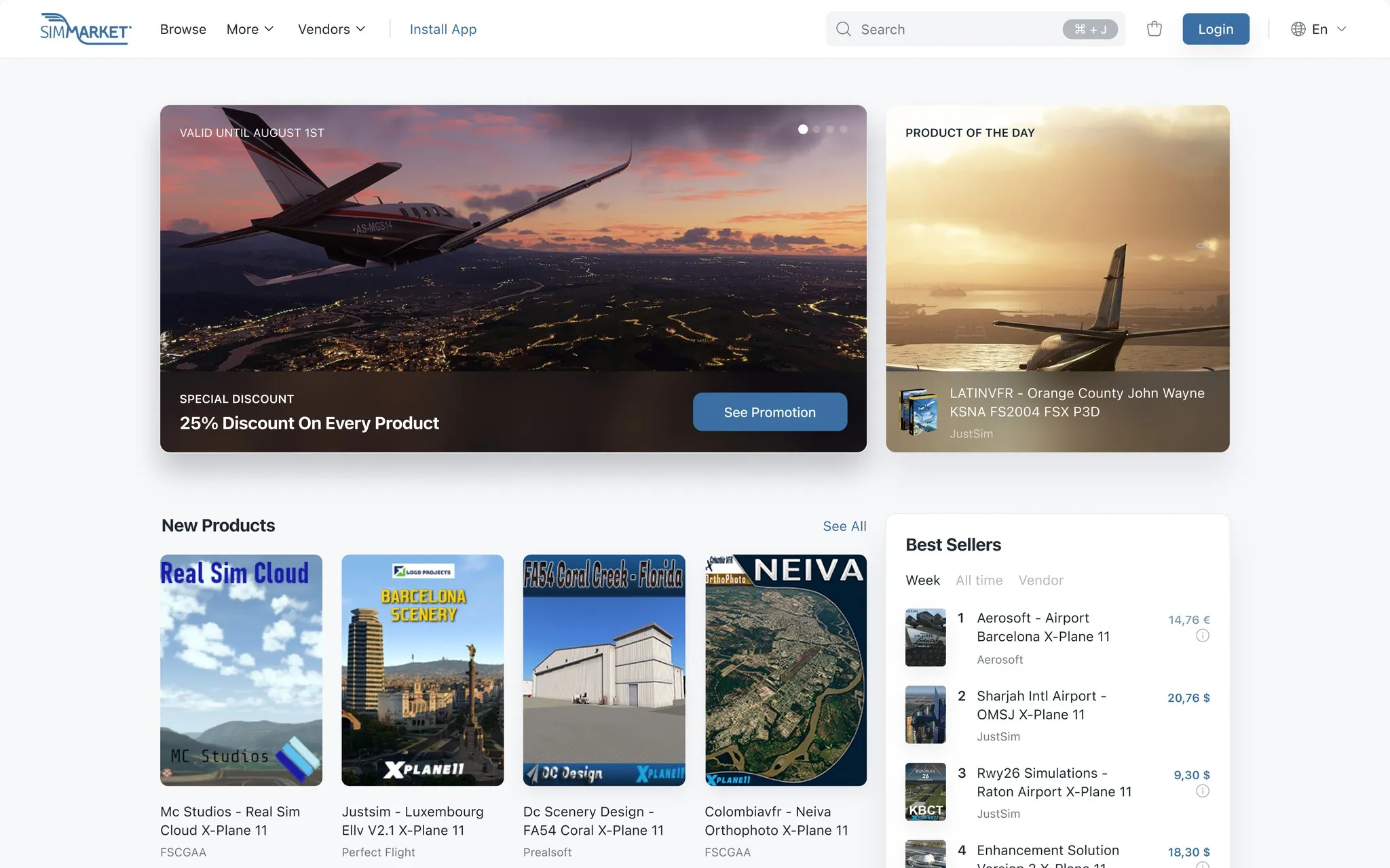 The simMarket storefront, a promotion running above the new releases.